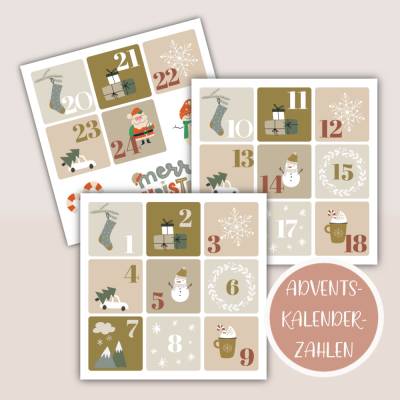 Adventskalenderzahlen zum Ausdrucken, Adventskalender basteln, DIY Adventskalender