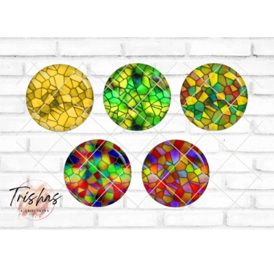 Glas Cabochon mit Motiv Mandala Mosaik Muster gelb grün rot, Fotocabochon, Handmade Cabochon, verschiedene Größen, Motiv