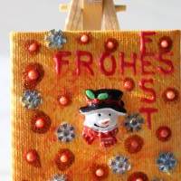 Minibild FROHES FEST, kleine Collage Weihnachtsdeko mit Schneemannkopf aus Polyresin, nette Tischdeko oder Gastgeschenk Bild 1