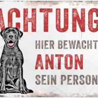 Hundeschild ACHTUNG! (Labrador) mit Hundename, wetterbeständiges Warnschild Bild 1