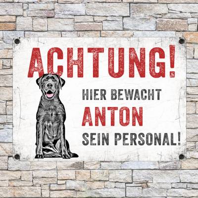 Hundeschild ACHTUNG! (Labrador) mit Hundename, wetterbeständiges Warnschild