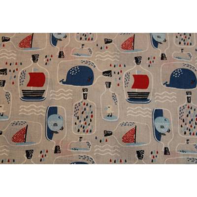 11,30 EUR/m Baumwollstoff Bottle Flaschenpost auf hellgrau Webware 100% Baumwolle