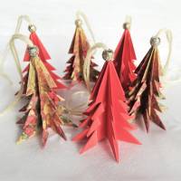 6 Origami Tannenbäume aus Faltpapier "Weihnachtsstern" Weihnachten, Advent, Fest, Anhänger Bild 1