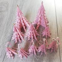 10 Origami Tannenbäume aus Papier rosa-gold Weihnachten, Advent, Fest, zum Hinstellen und Aufhängen Bild 1