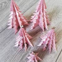 10 Origami Tannenbäume aus Papier rosa-gold Weihnachten, Advent, Fest, zum Hinstellen und Aufhängen Bild 2