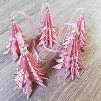 10 Origami Tannenbäume aus Papier rosa-gold Weihnachten, Advent, Fest, zum Hinstellen und Aufhängen Bild 3