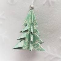 6 Origami Tannenbäume aus Faltpapier "Eiskristall blau" Weihnachten, Advent, Fest, Anhänger Bild 4