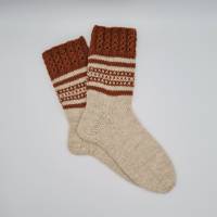 Gestrickte dickere Socken in creme braun, Gr. 38/39, Stricksocken aus 6 fach Sockenwolle, la piccola Antonella Bild 1