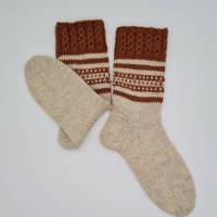 Gestrickte dickere Socken in creme braun, Gr. 38/39, Stricksocken aus 6 fach Sockenwolle, la piccola Antonella Bild 3