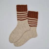 Gestrickte dickere Socken in creme braun, Gr. 38/39, Stricksocken aus 6 fach Sockenwolle, la piccola Antonella Bild 5