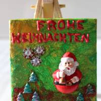 Minibild FROHE WEIHNACHTEN, kleine Collage Weihnachtsdeko mit Nikolaus aus Polyresin, nette Tischdeko oder Gastgeschenk Bild 1