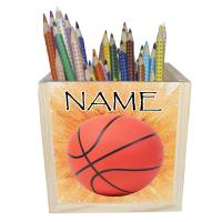 Basketball Holz Stiftebox personalisiert z. B. Name Schriftartwahl | 10x10x10cm | Stiftehalter | Schreibtischorganizer Bild 1