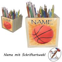 Basketball Holz Stiftebox personalisiert z. B. Name Schriftartwahl | 10x10x10cm | Stiftehalter | Schreibtischorganizer Bild 2
