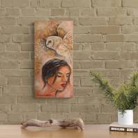 SILENT GUARDIAN - Gemälde mit fliegender Schleiereule und Gesicht auf Galeriekeilrahmen 30cmx60cmx3,5cm Bild 3