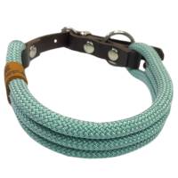 Hundehalsband, Tauhalsband, verstellbar, seegrün, Verschluss mit Leder und Schnalle, edel und hochwertig Bild 2