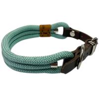 Hundehalsband, Tauhalsband, verstellbar, seegrün, Verschluss mit Leder und Schnalle, edel und hochwertig Bild 3