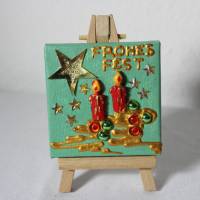 Minibild FROHES FEST, kleine Collage Weihnachtsdeko mit Kerzenmotiv aus Polyresin, nette Tischdeko oder Gastgeschenk Bild 2