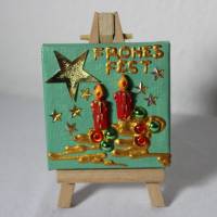 Minibild FROHES FEST, kleine Collage Weihnachtsdeko mit Kerzenmotiv aus Polyresin, nette Tischdeko oder Gastgeschenk Bild 3