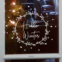 Fenstersticker Türsticker "Hello Winter" Hallo Winter mit Schneeflocken, Weihnachtsdeko auch für Glastüren geeig Bild 1