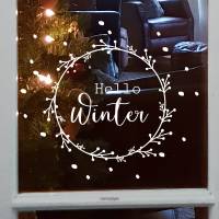 Fenstersticker Türsticker "Hello Winter" Hallo Winter mit Schneeflocken, Weihnachtsdeko auch für Glastüren geeig Bild 3