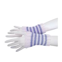 Pulswärmer 100 % Merino-Wolle handgestrickt weiß eisblau gestreift - Damen - Einheitsgröße - Modell 55 Bild 1