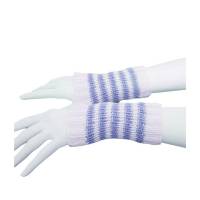 Pulswärmer 100 % Merino-Wolle handgestrickt weiß eisblau gestreift - Damen - Einheitsgröße - Modell 55 Bild 2