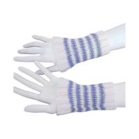 Pulswärmer 100 % Merino-Wolle handgestrickt weiß eisblau gestreift - Damen - Einheitsgröße - Modell 55 Bild 3