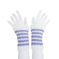 Pulswärmer 100 % Merino-Wolle handgestrickt weiß eisblau gestreift - Damen - Einheitsgröße - Modell 55 Bild 5