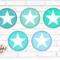 Glas Cabochon mit Motiv Stern Sterne Türkis Blau Grün, Fotocabochon, Handmade Cabochon, verschiedene Größen, Motivcaboch Bild 1