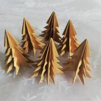 6 Origami Tannenbäume aus Faltpapier gold, Weihnachten, Advent, Fest, Aufsteller Bild 1