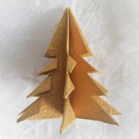 6 Origami Tannenbäume aus Faltpapier gold, Weihnachten, Advent, Fest, Aufsteller Bild 2