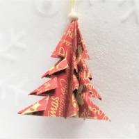 6 Origami Tannenbäume aus Faltpapier "Merry Christmas" Weihnachten, Advent, Fest, Anhänger Bild 3