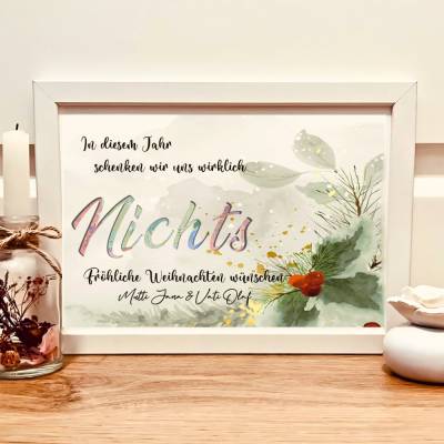 Personalisiertes Geldgeschenk zu Weihnachten – Lustiges Geschenk „Nichts“ im Bilderrahmen mit Namen