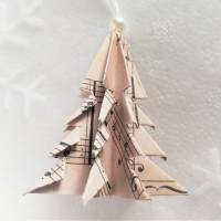 6 Origami Tannenbäume aus Faltpapier "Noten-beige" Weihnachten, Advent, Fest, Anhänger Bild 4