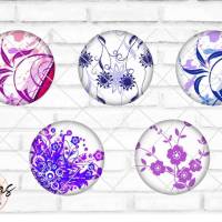Glas Cabochon mit Motiv Blumen Floral violett, Fotocabochon, Handmade Cabochon, verschiedene Größen, Motivcabochon Bild 1