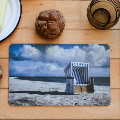 Sylt Strandkorb Frühstücksbrettchen Fotografie Brettchen aus Melamin, spülmaschinenfest, Schneidebrett 14 x 23 cm