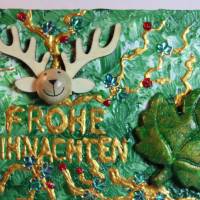 Minibild FROHE WEIHNACHTEN Minibild, kleine Weihnachtsdeko mit Rentierkopf aus Holz Blatt aus Styropor Bild 4