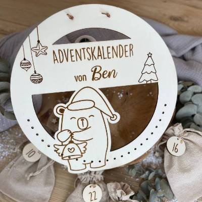Adventskalender personalisiert mit Namen rund / Weihnachtskalender Holz zum befüllen