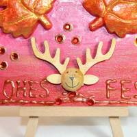 Minibild FROHES FEST Minibild, kleine Collage Weihnachtsdeko mit Rentierkopf aus Holz, nette Tischdeko oder Gastgeschenk Bild 5