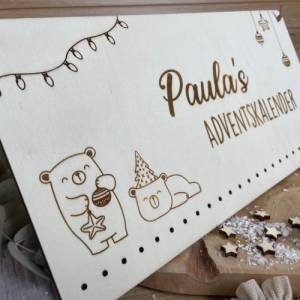 Adventskalender Bär personalisiert mit Namen / Weihnachtskalender Advent aus Holz zum befüllen Bild 3
