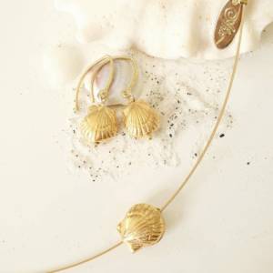 hängende Ohrringe Muschel Gold, Jakobsweg, echt Silber vergoldet, Bild 7