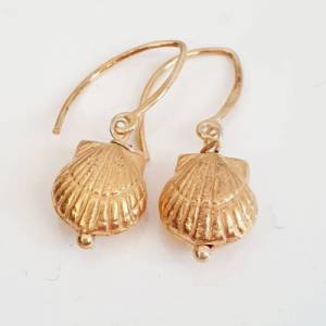 hängende Ohrringe Muschel Gold, Jakobsweg, echt Silber vergoldet, Bild 8