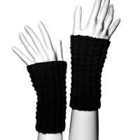 Pulswärmer 100 % Merino-Wolle handgestrickt schwarz - Damen - Einheitsgröße - Modell 17 Bild 1