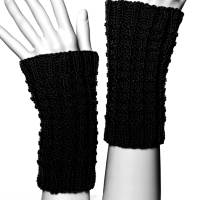 Pulswärmer 100 % Merino-Wolle handgestrickt schwarz - Damen - Einheitsgröße - Modell 17 Bild 2