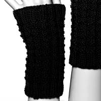 Pulswärmer 100 % Merino-Wolle handgestrickt schwarz - Damen - Einheitsgröße - Modell 17 Bild 3