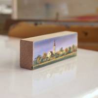 Miniatur Bild auf Holzblock, Mini Bild idillysche Landschaft Bild 2