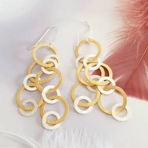 hängende Ohrringe in Gold und Silber bicolor, Hochzeit Art Deco, 925 Silber, Silber vergoldet Bild 4