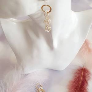 hängende Ohrringe in Gold und Silber bicolor, Hochzeit Art Deco, 925 Silber, Silber vergoldet Bild 6