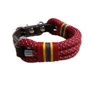 Hundehalsband, Tauhalsband, verstellbar, rot, petrol, gelb, Verschluss mit Leder und Schnalle, edel und hochwertig Bild 1