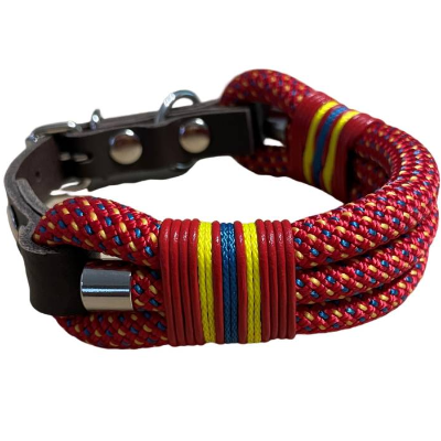 Hundehalsband, Tauhalsband, verstellbar, rot, petrol, gelb, Verschluss mit Leder und Schnalle, edel und hochwertig